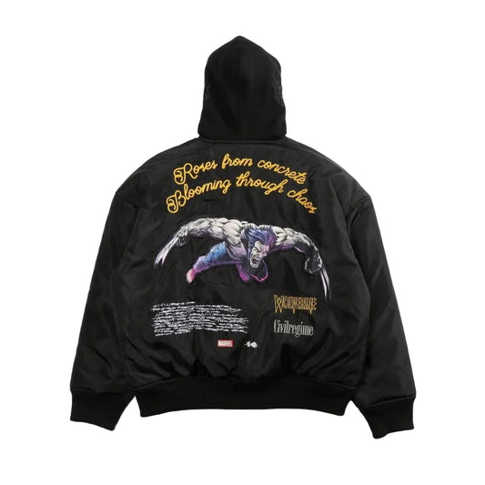Civil Regime x Marvel X-Men Wolverine Hooded Puffer Jacket Black