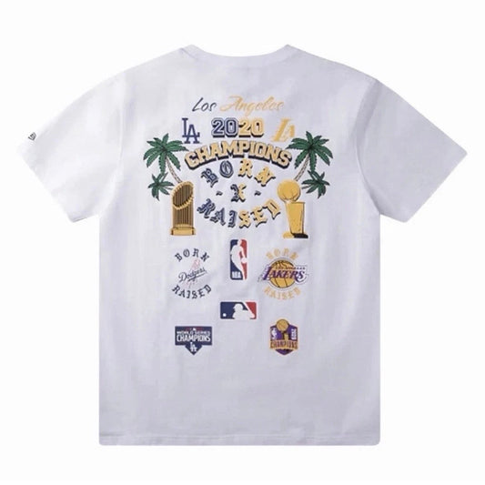 New Era Born X Raised LA Dodgers & Lakers 2020 Championships White Tee