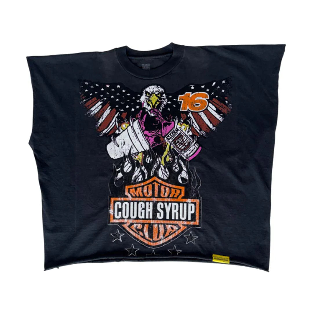 That’s An Awful Lot Of Cough Syrup Cropped Tee Harley Davidson Style Logo Black
